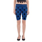 Polka Dots - Black on Dark Cerulean Yoga Cropped Leggings