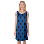 Polka Dots - Black on Dark Cerulean Sleeveless Satin Nightdress