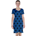 Polka Dots - Black on Dark Cerulean Short Sleeve Nightdress