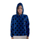 Polka Dots - Black on Dark Cerulean Hooded Wind Breaker (Women)