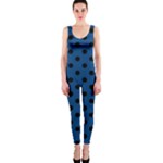 Polka Dots - Black on Dark Cerulean OnePiece Catsuit