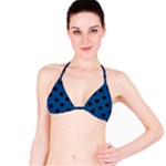 Polka Dots - Black on Dark Cerulean Bikini Top