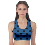 Polka Dots - Black on Dark Cerulean Women s Sports Bra