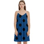 Polka Dots - Black on Dark Cerulean Women s Reversible Sports Bra with Border
