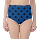 Polka Dots - Black on Dark Cerulean High-Waist Bikini Bottoms
