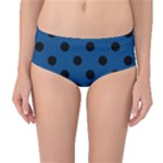 Polka Dots - Black on Dark Cerulean Mid-Waist Bikini Bottoms