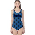 Polka Dots - Black on Dark Cerulean One Piece Swimsuit