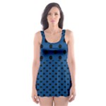 Polka Dots - Black on Dark Cerulean Skater Dress Swimsuit