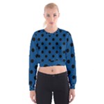 Polka Dots - Black on Dark Cerulean Women s Cropped Sweatshirt