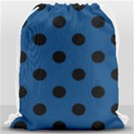 Polka Dots - Black on Dark Cerulean Drawstring Bag (Large)