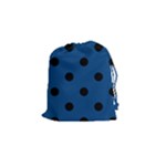 Polka Dots - Black on Dark Cerulean Drawstring Pouch (S)