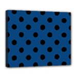 Polka Dots - Black on Dark Cerulean Deluxe Canvas 24  x 20  (Stretched)