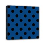 Polka Dots - Black on Dark Cerulean Mini Canvas 6  x 6  (Stretched)