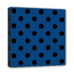 Polka Dots - Black on Dark Cerulean Mini Canvas 8  x 8  (Stretched)