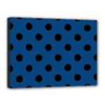 Polka Dots - Black on Dark Cerulean Canvas 16  x 12  (Stretched)