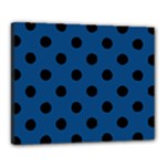 Polka Dots - Black on Dark Cerulean Canvas 20  x 16  (Stretched)