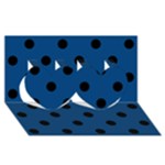 Polka Dots - Black on Dark Cerulean Twin Hearts 3D Greeting Card (8x4)
