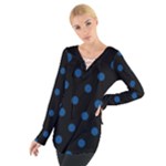 Polka Dots - Dark Cerulean on Black Women s Tie Up Tee