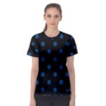 Polka Dots - Dark Cerulean on Black Women s Sport Mesh Tee