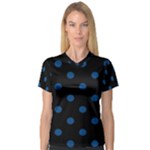 Polka Dots - Dark Cerulean on Black Women s V-Neck Sport Mesh Tee