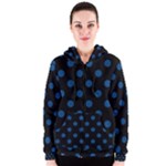 Polka Dots - Dark Cerulean on Black Women s Zipper Hoodie