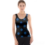 Polka Dots - Dark Cerulean on Black Tank Top