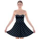Polka Dots - Dark Cerulean on Black Strapless Bra Top Dress