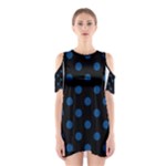 Polka Dots - Dark Cerulean on Black Women s Cutout Shoulder Dress