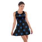 Polka Dots - Dark Cerulean on Black Cotton Racerback Dress