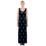 Polka Dots - Dark Cerulean on Black Maxi Thigh Split Dress