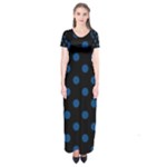 Polka Dots - Dark Cerulean on Black Short Sleeve Maxi Dress