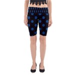 Polka Dots - Dark Cerulean on Black Yoga Cropped Leggings