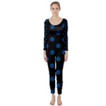 Polka Dots - Dark Cerulean on Black Long Sleeve Catsuit