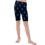 Polka Dots - Dark Cerulean on Black Kid s Mid Length Swim Shorts
