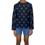 Polka Dots - Dark Cerulean on Black Kid s Long Sleeve Swimwear