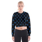 Polka Dots - Dark Cerulean on Black Women s Cropped Sweatshirt