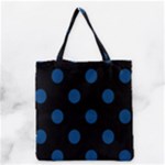 Polka Dots - Dark Cerulean on Black Grocery Tote Bag