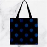Polka Dots - Dark Cerulean on Black Zipper Grocery Tote Bag