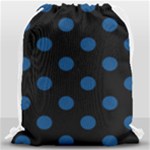 Polka Dots - Dark Cerulean on Black Drawstring Bag (Large)
