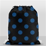 Polka Dots - Dark Cerulean on Black Drawstring Bag (Small)