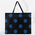 Polka Dots - Dark Cerulean on Black Zipper Large Tote Bag