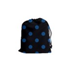 Polka Dots - Dark Cerulean on Black Drawstring Pouch (S)