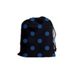 Polka Dots - Dark Cerulean on Black Drawstring Pouch (M)