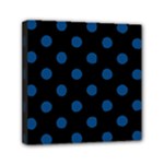 Polka Dots - Dark Cerulean on Black Mini Canvas 6  x 6  (Stretched)