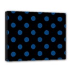Polka Dots - Dark Cerulean on Black Canvas 14  x 11  (Stretched)