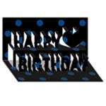 Polka Dots - Dark Cerulean on Black Happy Birthday 3D Greeting Card (8x4)