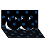 Polka Dots - Dark Cerulean on Black Twin Hearts 3D Greeting Card (8x4)