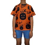 Halloween black pumpkins pattern Kids  Short Sleeve Swimwear