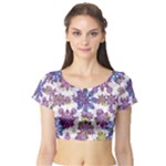 Stylized Floral Ornate Short Sleeve Crop Top (Tight Fit)