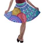 India Ornaments Mandala Balls Multicolored A-line Skater Skirt